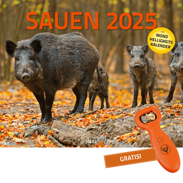 Kalender "Sauen 2025" mit Mondhelligkeitskalender (inkl. Flaschenöffner)